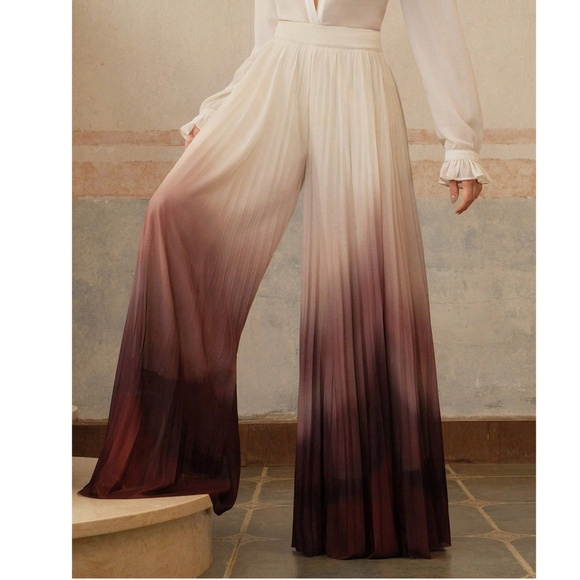 Classic Ombre High Waisted Zipper Wide Leg Trouser Pants - Picture 1 of 6